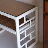 Pair of bedside tables in bamboo effect wood and woven wicker