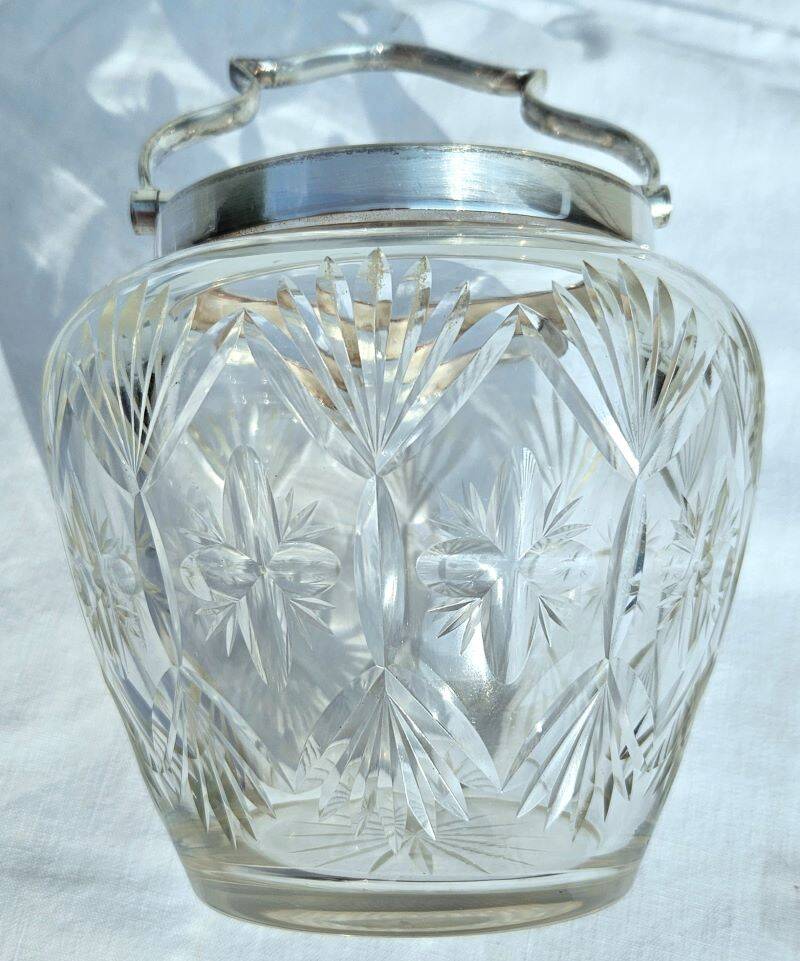 Cut crystal and silver biscuit bucket