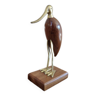 Scandinavian heron in teak and brass 70s