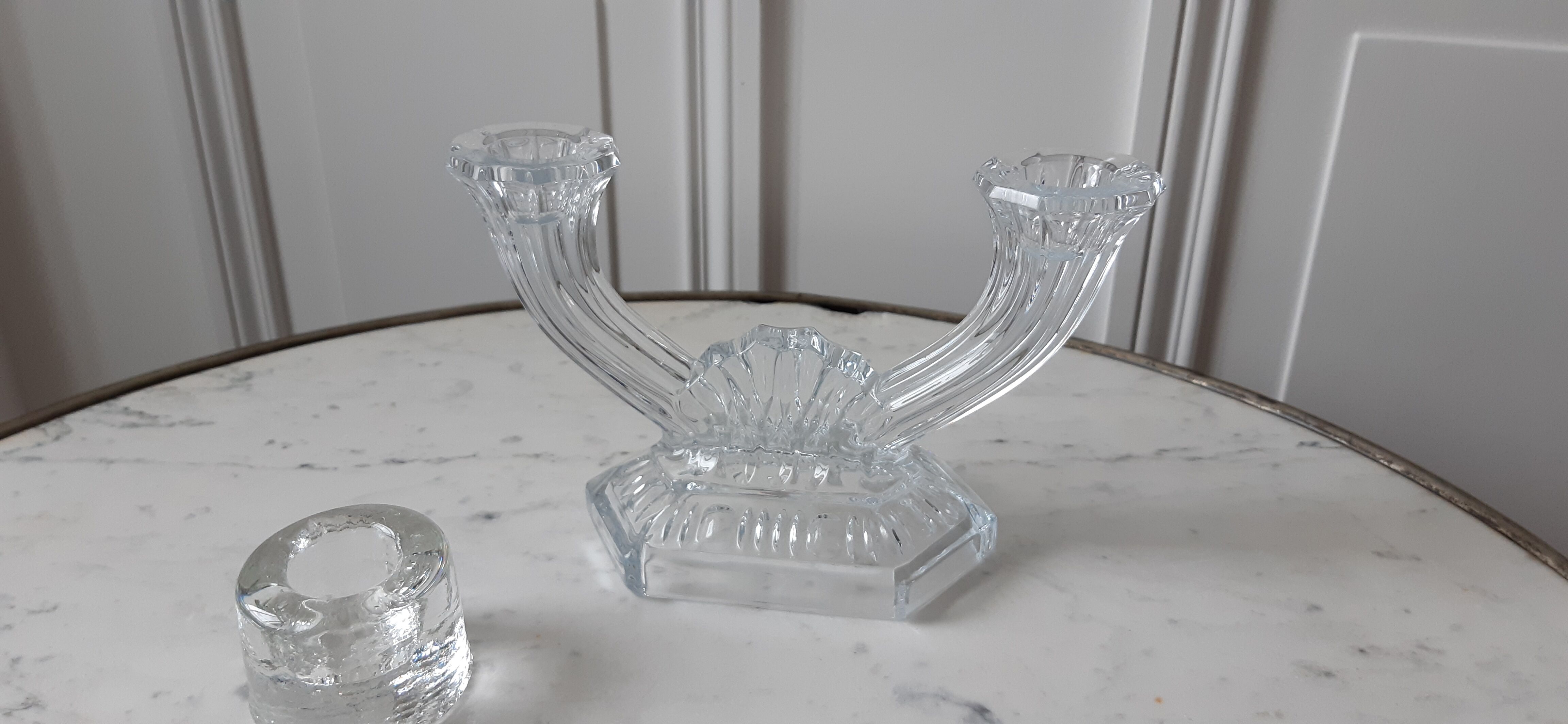 Duo of crystal candle holders 50s