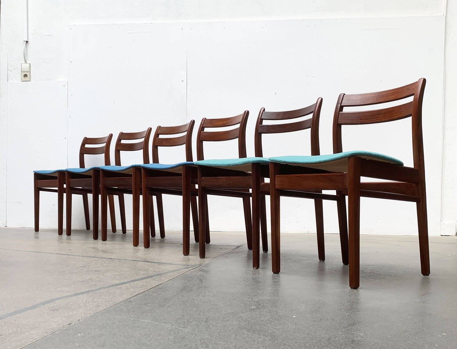 Mid-century walnut dining chairs, 1960s, set of 6.