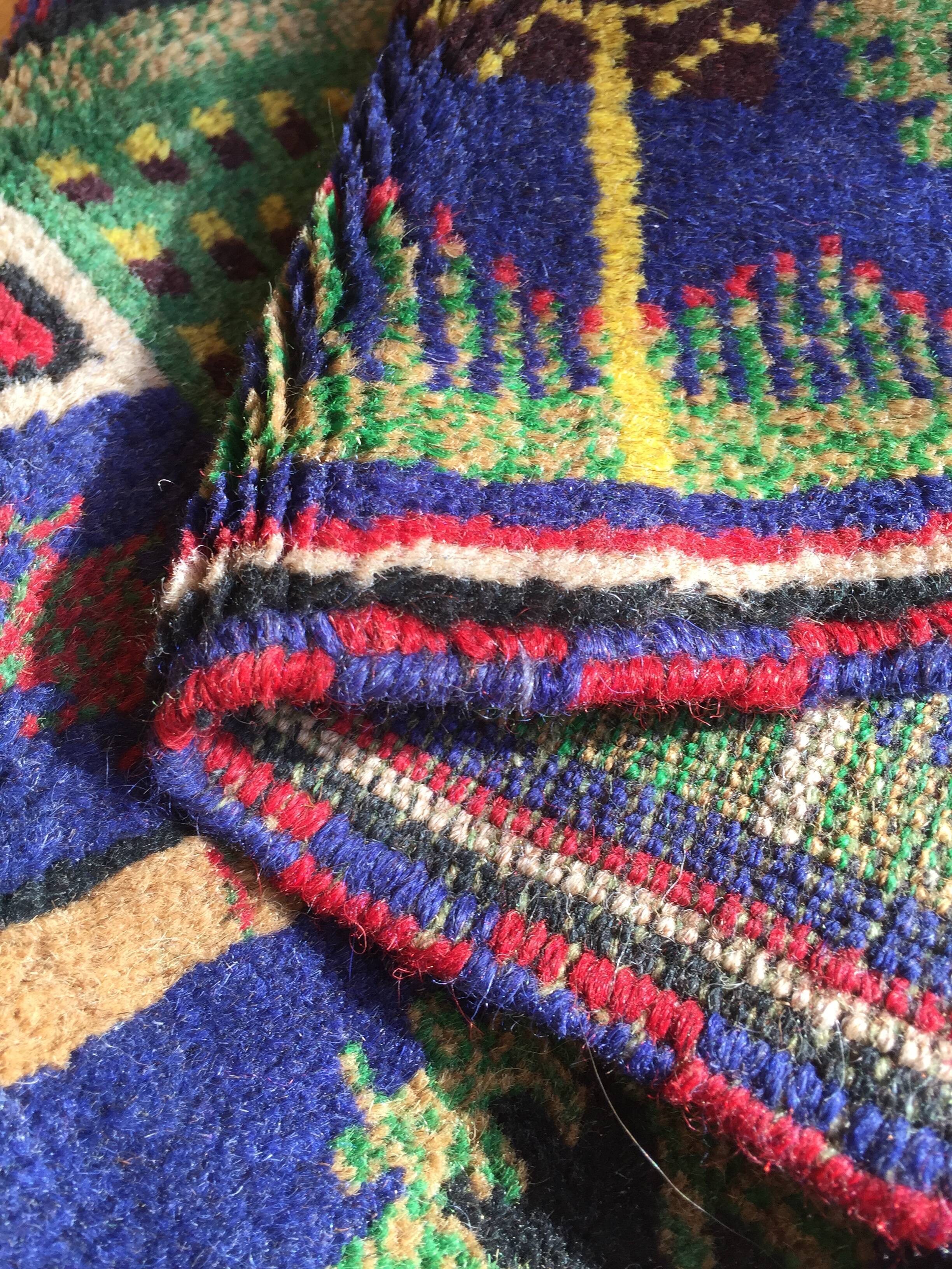 Afghan carpet 80s MOTIF VILLAGE IN PRINTEMPS 85x148cm