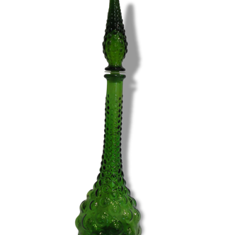 "Bubbles" green glass decanter