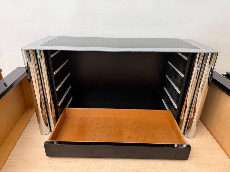 Commode laquée noire en chrome par A. Mosca pour Cinova, Italie, 1969