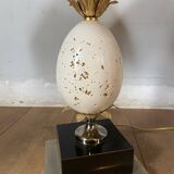 Pair of designer ostrich egg lamps in travertine from maison barbier