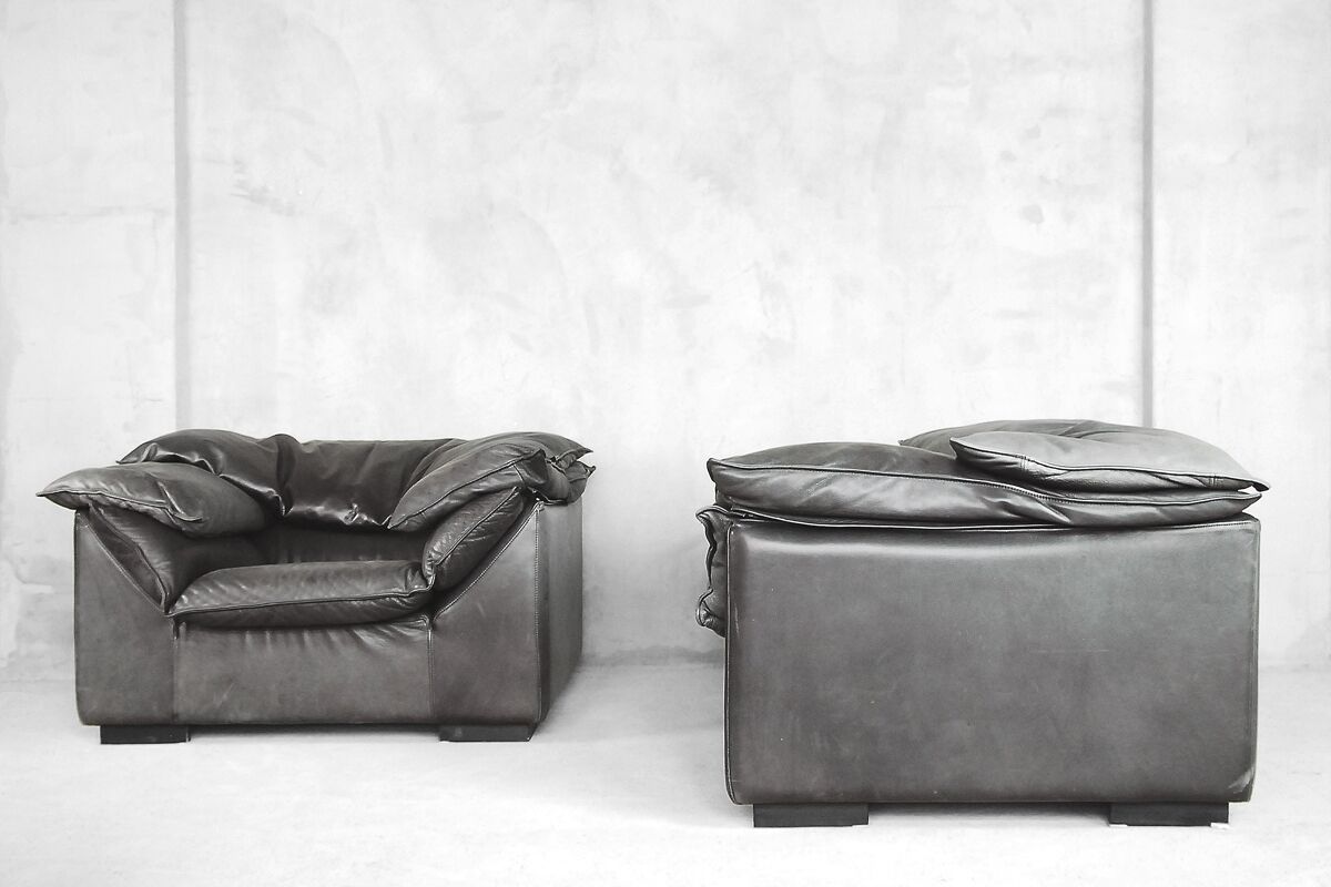 Grey Leather Danish Monza Armchairs by Jens Juul Eilersen for Niels Eilersen, 1970s, Set of 2