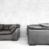 Grey Leather Danish Monza Armchairs by Jens Juul Eilersen for Niels Eilersen, 1970s, Set of 2