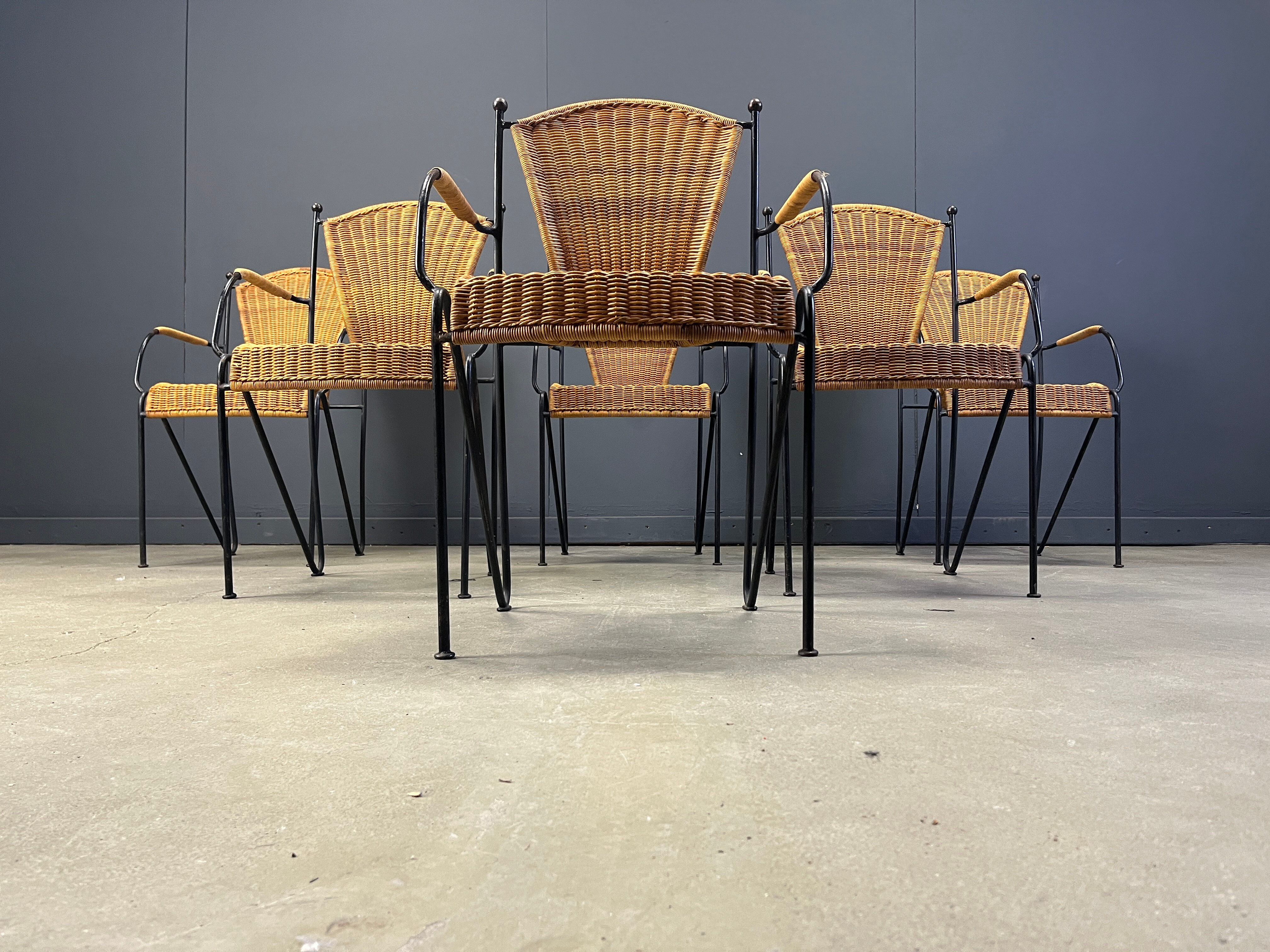 Wicker chairs by Frederick Weinberg, 1960s, set of 6