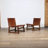 Pair of Riaza chairs in cognac leather by Paco Muñoz for Darro Gallery, Spain