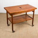 Rolling table, service, Danish expandable and double-level, teak 1960.