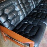 Danish 4-seater sofa with leather upholstery 244 cm, 1960s