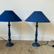 Pair of classic navy blue wooden lamps 57x25 very beautiful