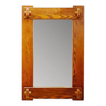 Brutalist wall mirror with a solid wood frame - 1960s