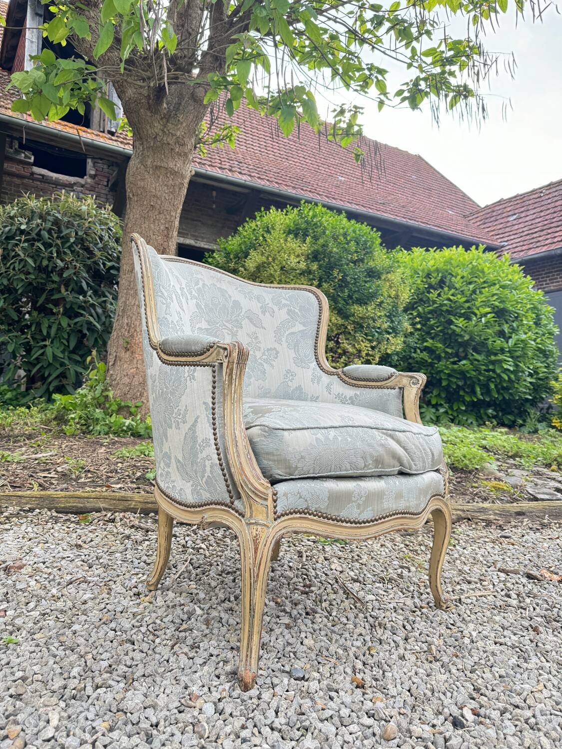 Large bergère in lacquered wood louis xv style xix eme century