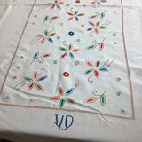 Tablecloth & 9 old monogram linen napkins