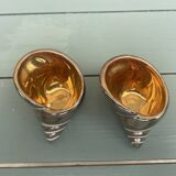 salerons vintage faïence décor coquillage + cuillères dorées en coffret