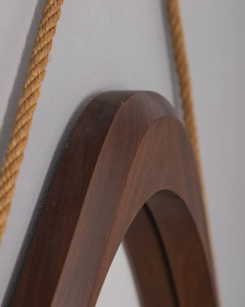 VINTAGE 1970S OVAL WALL MIRROR IN WOOD, ITALIAN DESIGN