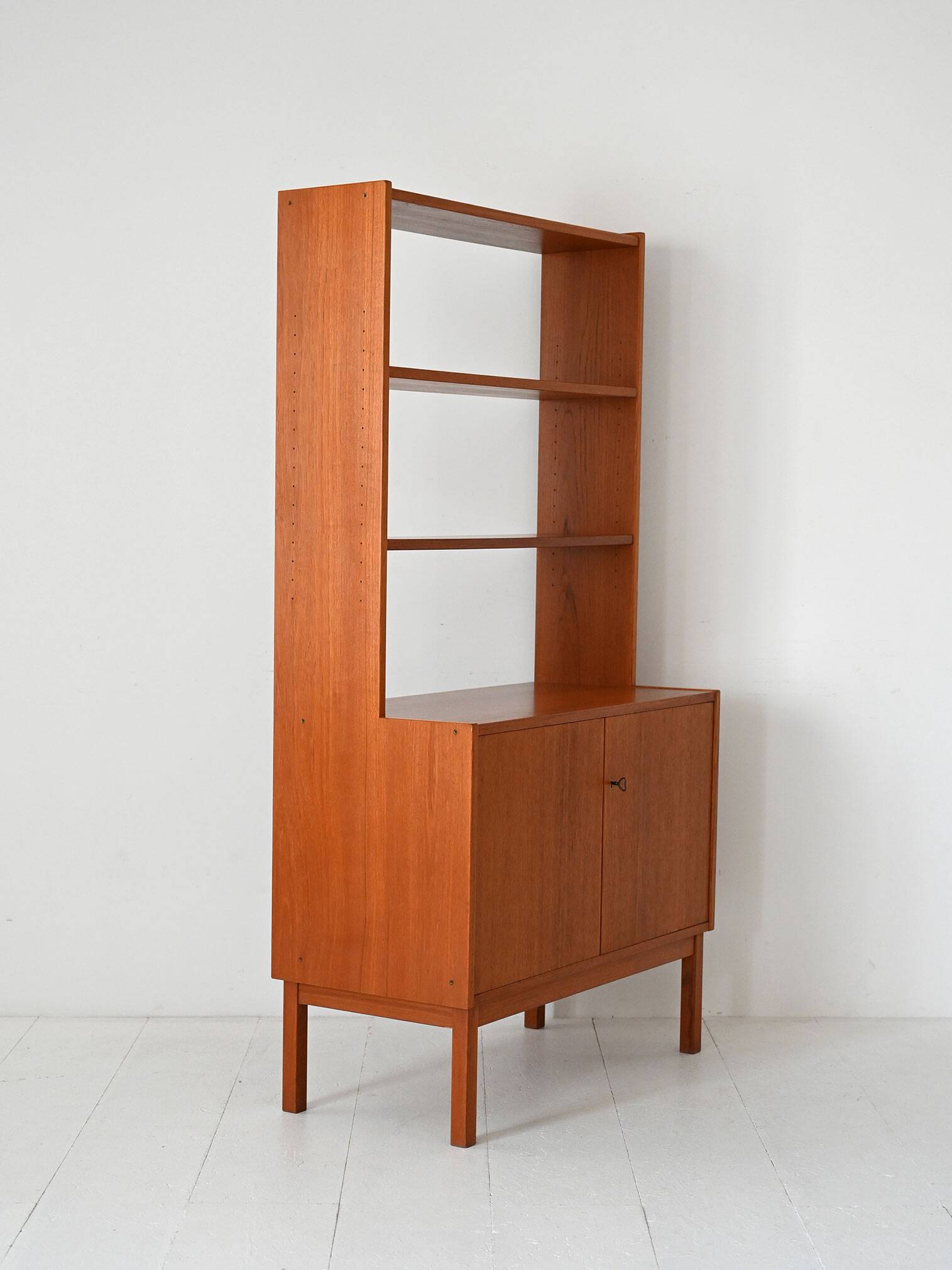 Vintage Scandinavian bookcase with hinged doors and open shelves
