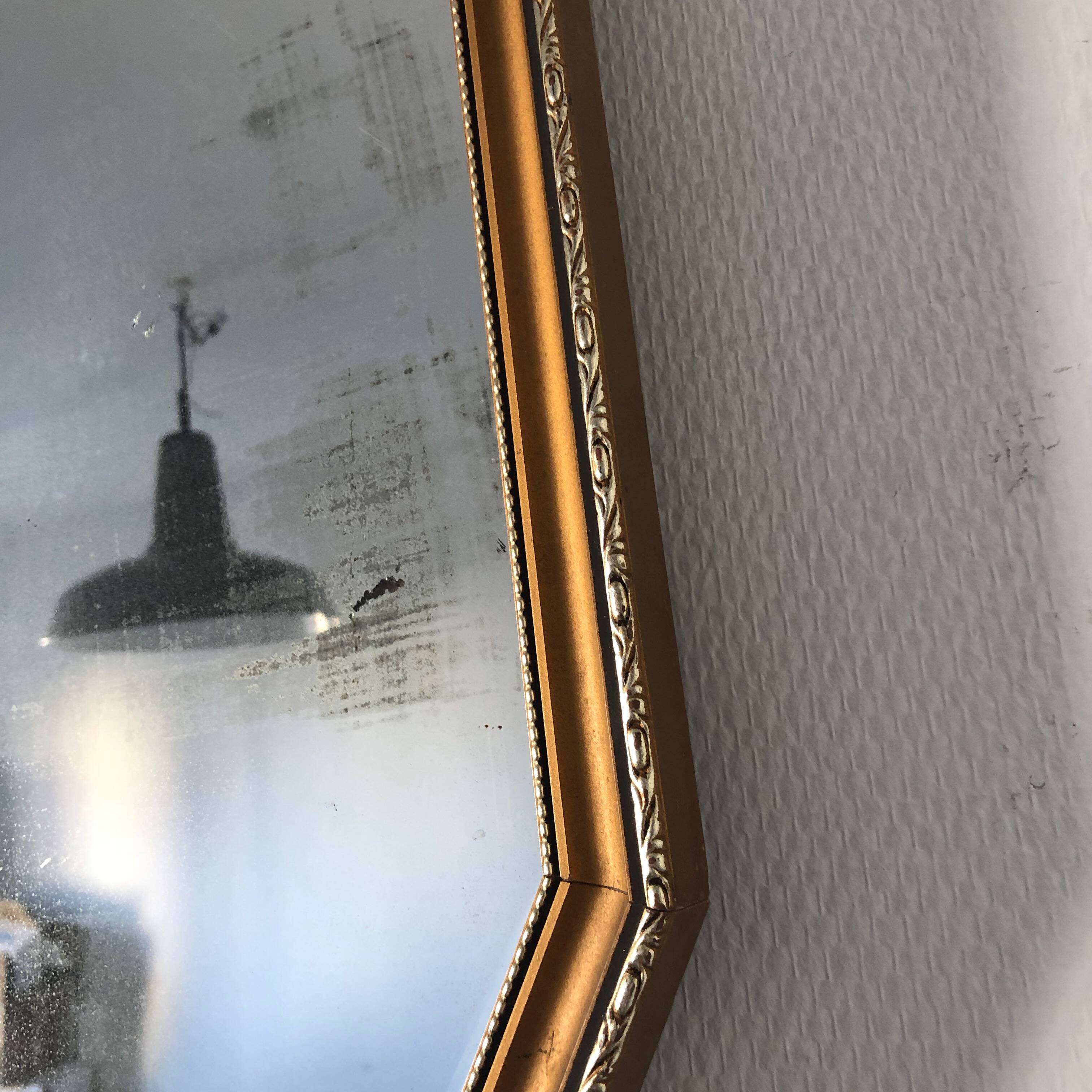 Vintage 1950 octagonal beveled mirror in gilded wood - 65 x 44 cm