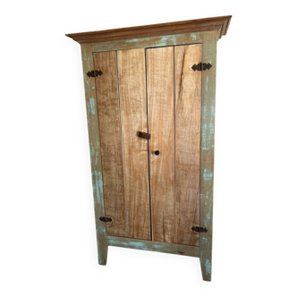 Rustic Brazilian Wardrobe with Turquoise Patina - Oficina de Agosto