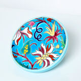 Round cup turquoise blue Art Deco Emaux de Longwy 1950