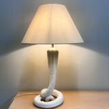 Vintage white ceramic cobra table lamp, 1970s. Attributed to Tommaso Barbi.