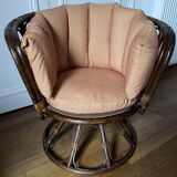Fauteuil pivotant rotin et osier vintage