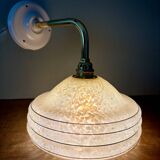 Angled wall lamp with vintage shade in yellow Clichy glass and silver edging