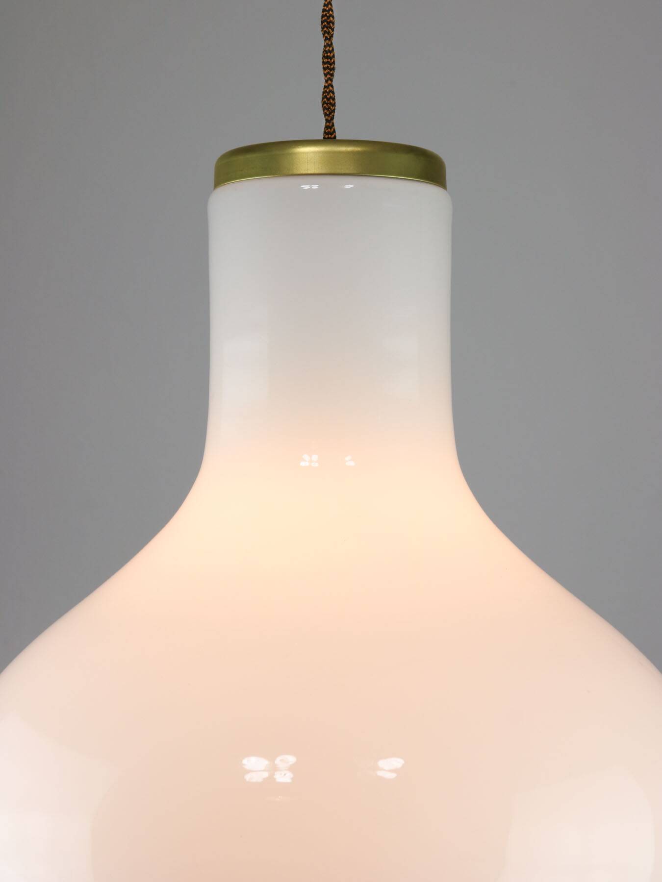 Big mid-century italian brass and opaline glass pendant lamp