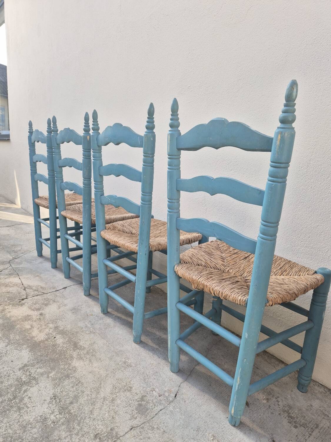 Set of 4 Provencal style straw chairs, old country house