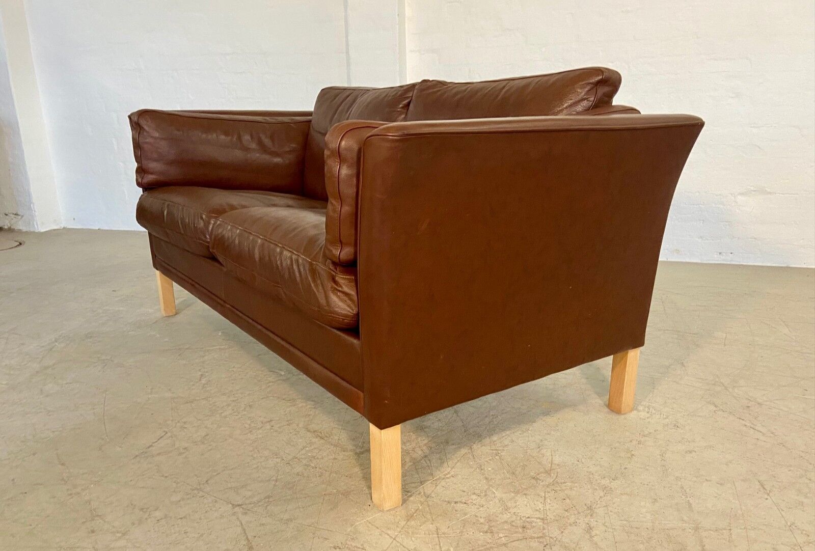 Danish mid-century vintage Mogens Hansen 2 person cognac brown leather sofa 60s