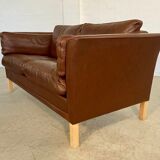 Danish mid-century vintage Mogens Hansen 2 person cognac brown leather sofa 60s