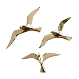 Series of 3 golden brass seagulls to hang