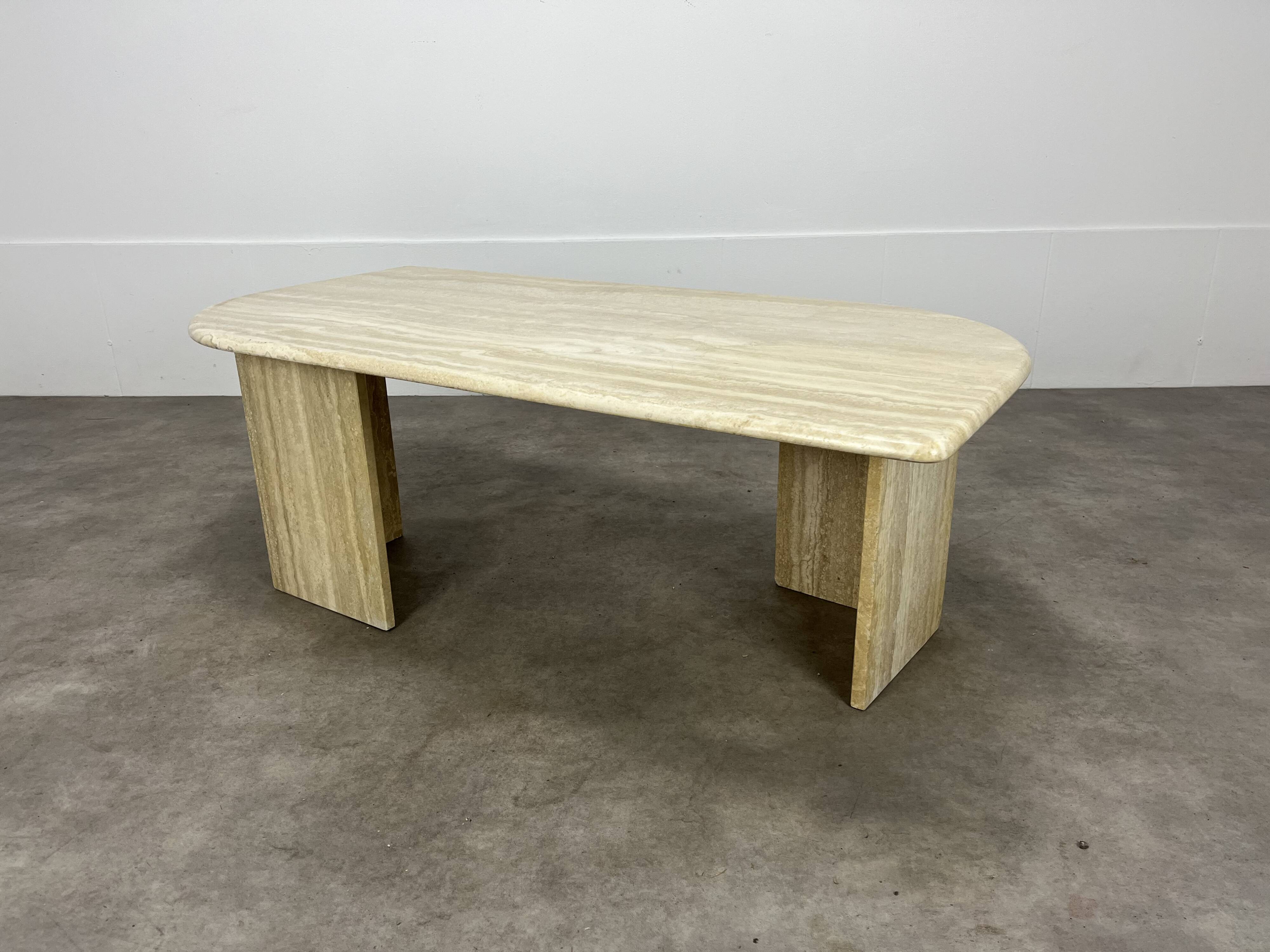 Travertine rectangular coffee table with rounded edges