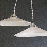 Set of 2 white opaline pendant lights with b22 socket and chrome socket cover