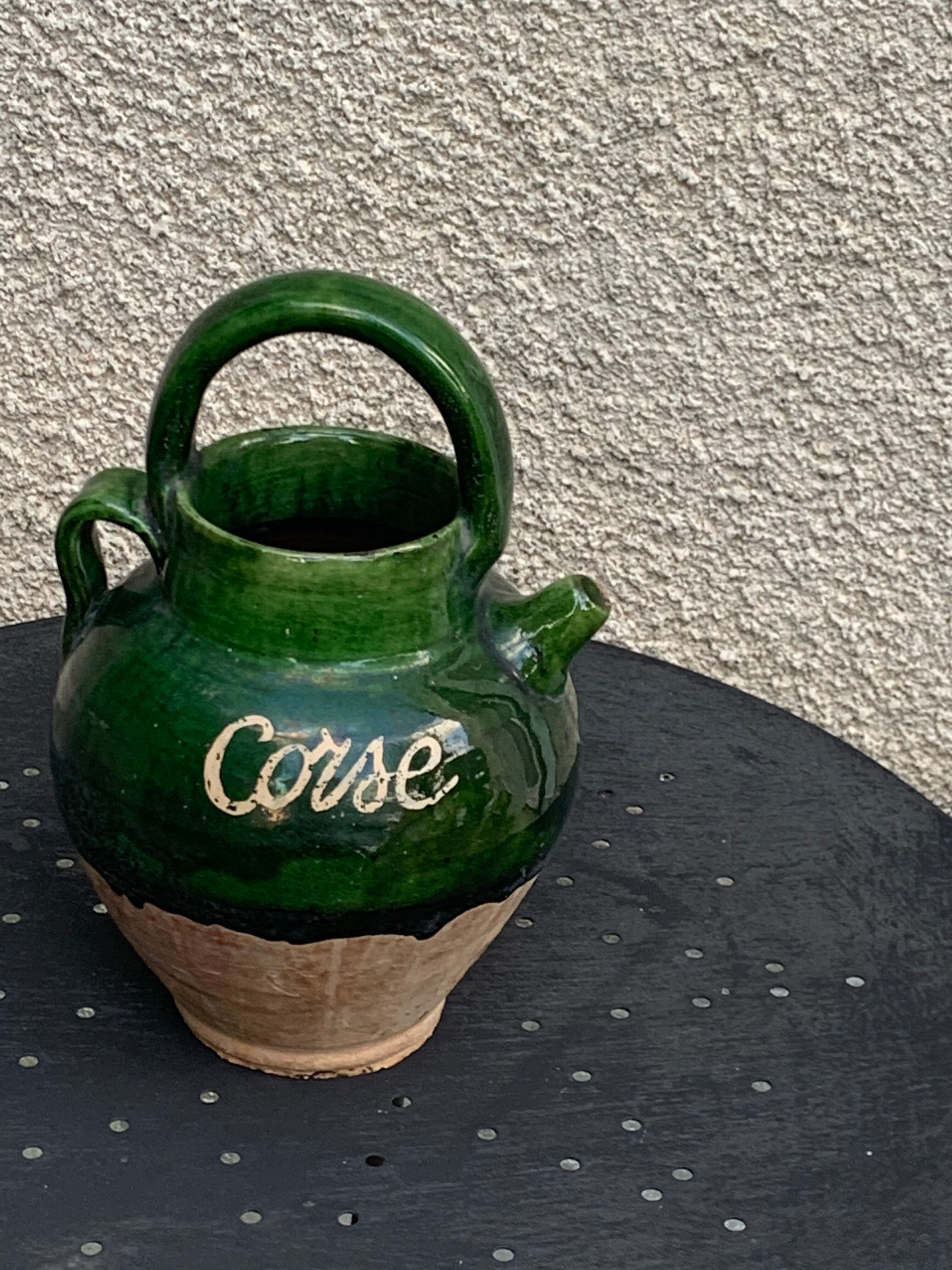 Ancient gargoulette in Corsican green glazed earth