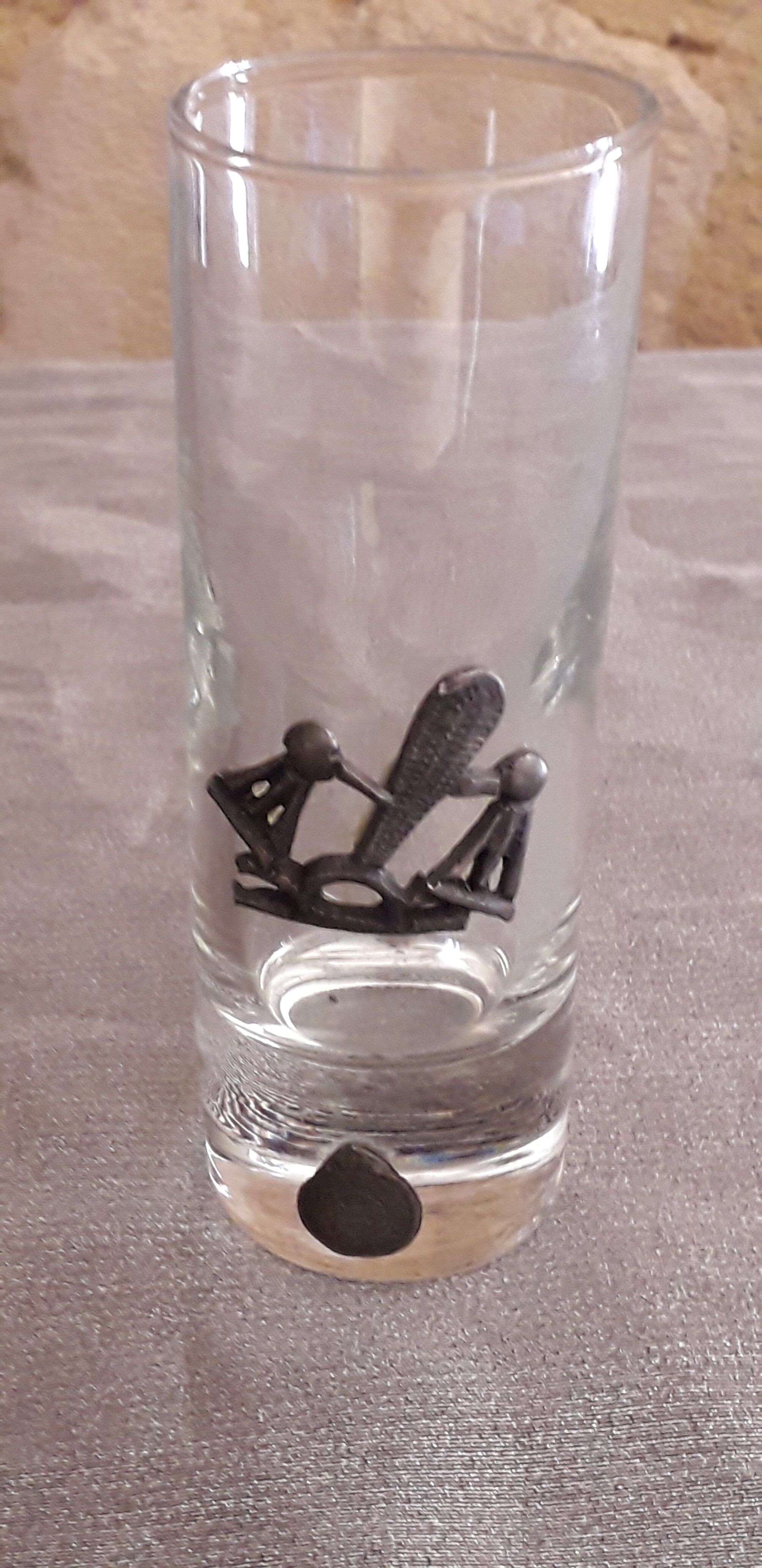 Glass liquor glass with tin sconces signed J. de Rey