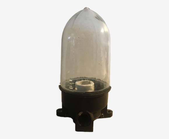Lampe de cour ou d'usine en bakélite avec verre obus