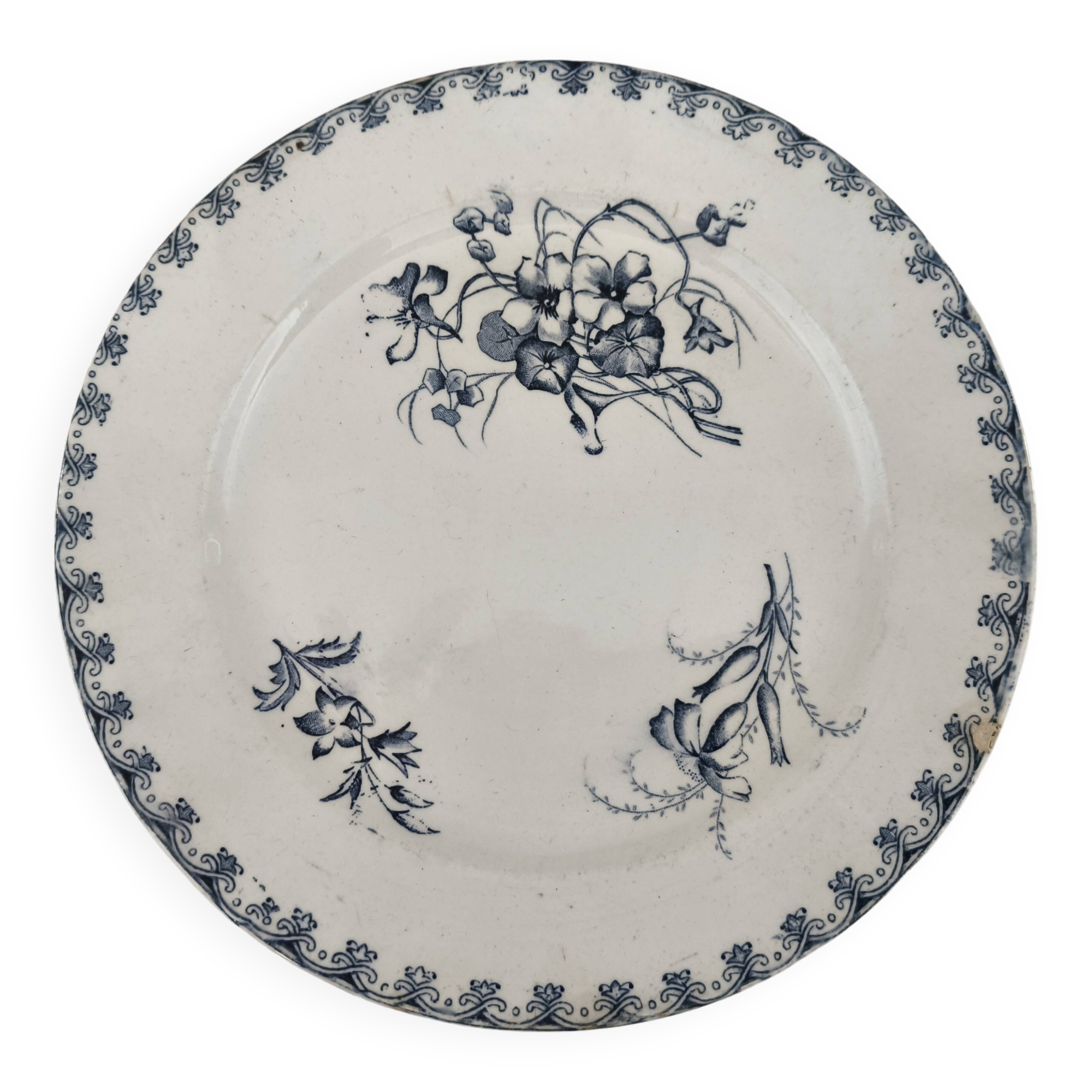 Art Nouveau dessert plate Terre de Fer U&C Sarreguemines model Véga