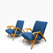 Set of 2 blue lounge chairs restored by František Jirák for Tatra Nabytok.