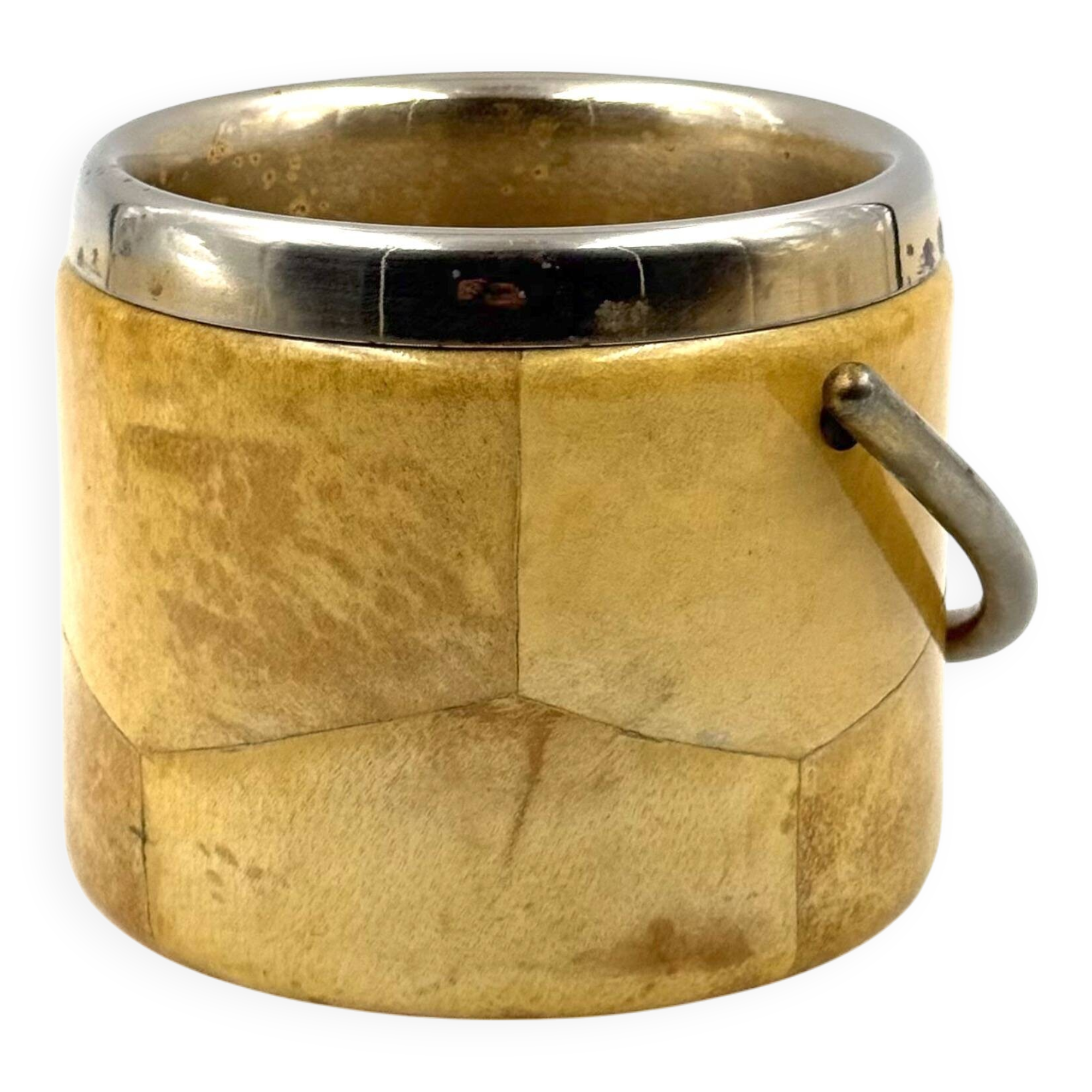 Mid-century cream parchment ice bucket, Aldo Tura Italy 1950s