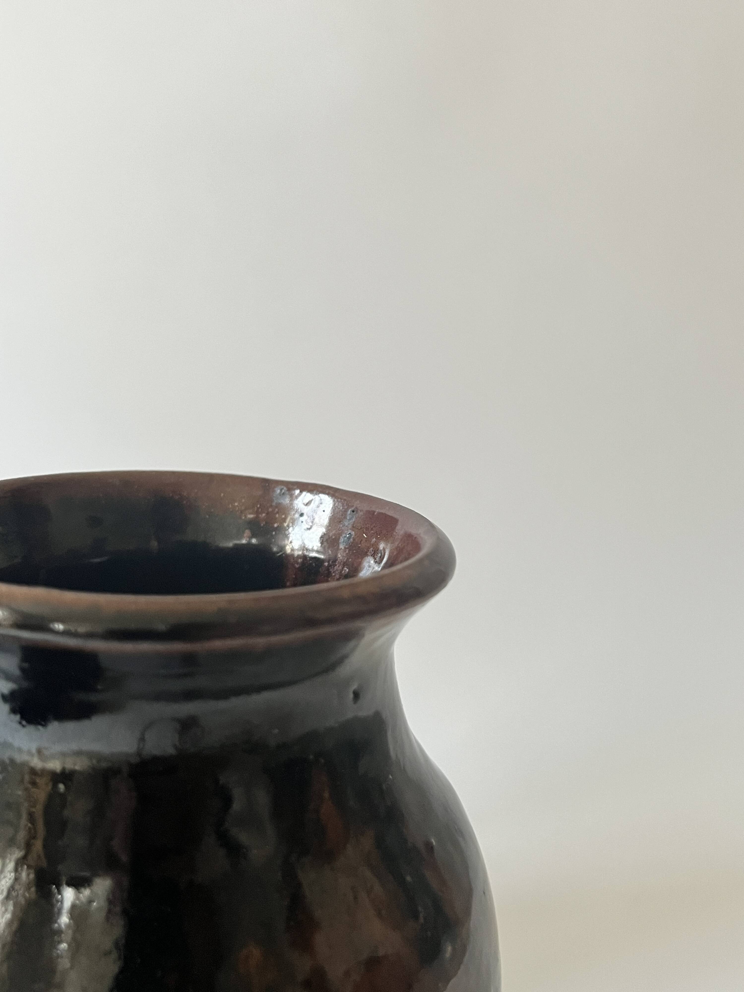 Large ovoid vase circa 1950 in tenmoku glazed ceramic