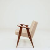 Vintage pair armchair, oak wood, wool upholstery, fully refurbished