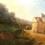 Tableau Ancien Ecole Hollandaise Campagne et Paysans