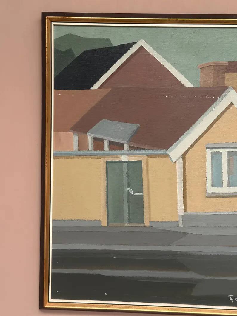 Original Vintage Swedish Oil on Canvas – “City Scene” by Gunnar Fohlin – Signed & Dated 1987 – Vintage & Framed