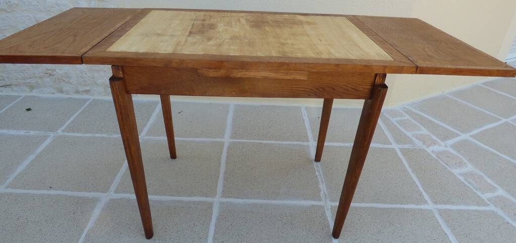 Italian wooden table with 2 extensions from 90 cm to 150 cm, completely restored