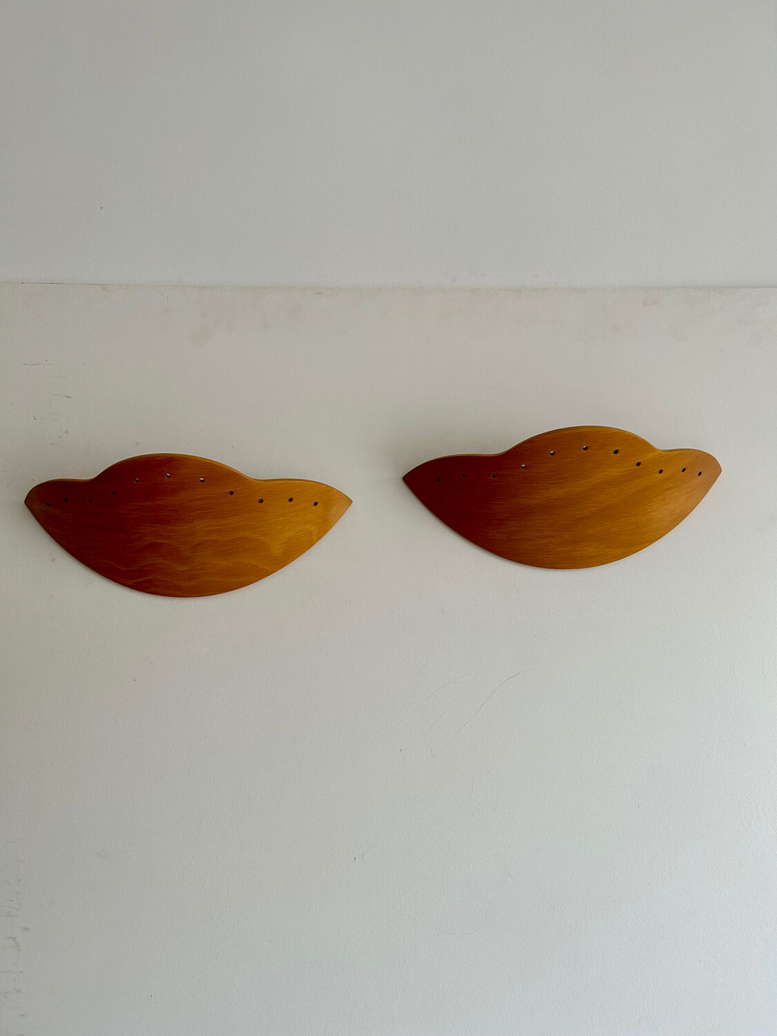 Pair of vintage wall lamps in wood France 1980