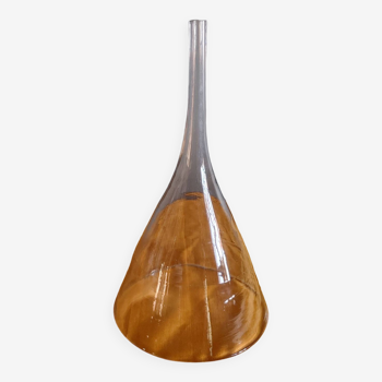Large old laboratory funnel in blown glass - H 30.5 cm