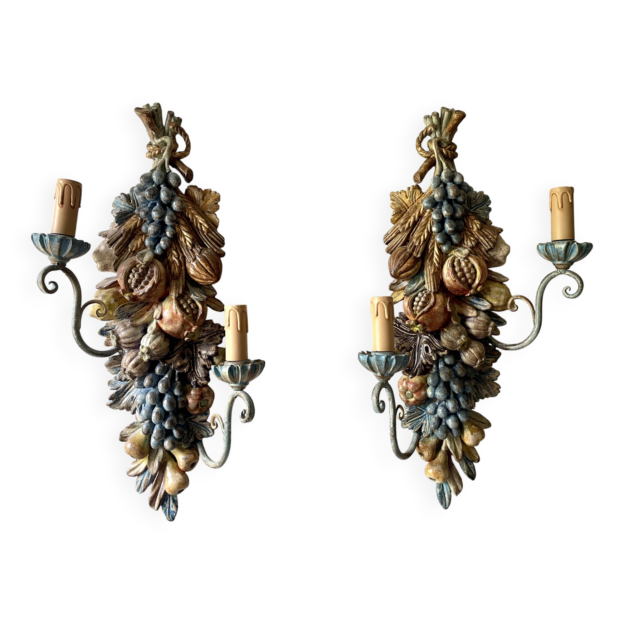 Pair of wooden wall lights, Italy 1950s