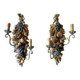 Pair of wooden wall lights, Italy 1950s